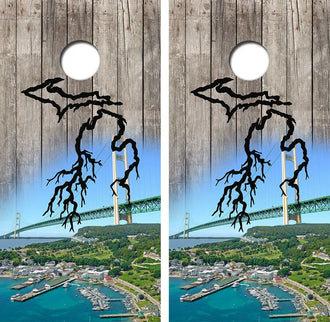 Michigan Roots Mackinac Bridge Cornhole Wood Board Skin Wraps Ripper Graphics