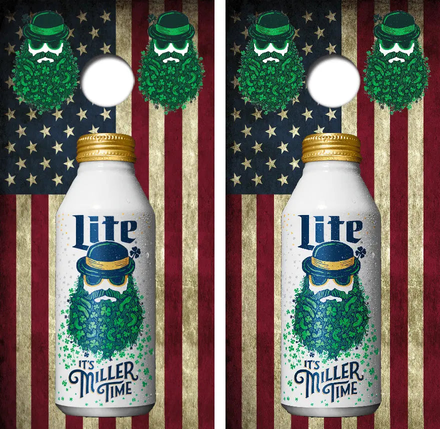 Miller Lite St Pat's Cornhole Wrap Decal with Free Laminate Included Ripper Graphics
