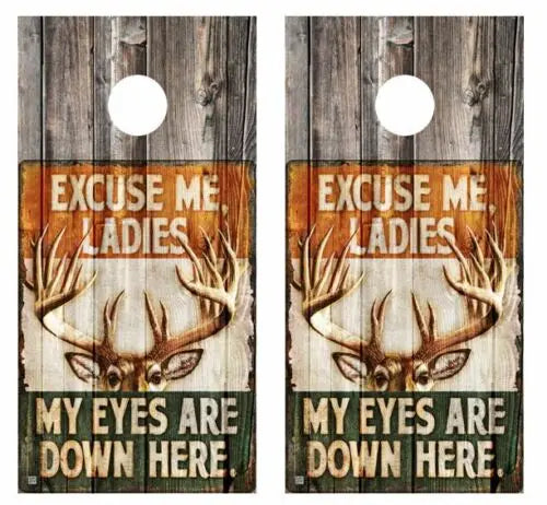 My Eyes Are Down Here Cornhole Wood Board Skin Wrap Ripper Graphics