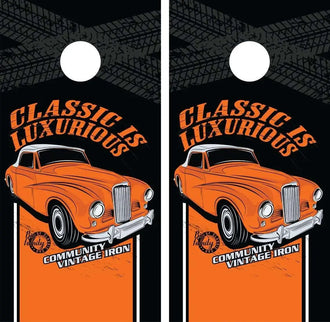 Old Classic Car Community Vintage Iron, Cornhole Vinyl Wraps & Cornhole Boards (2 Pack) R2023 KT Cornhole