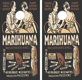 Old Marijuana Scare Ad Cornhole Wrap Decal with Free Laminate Included Ripper Graphics