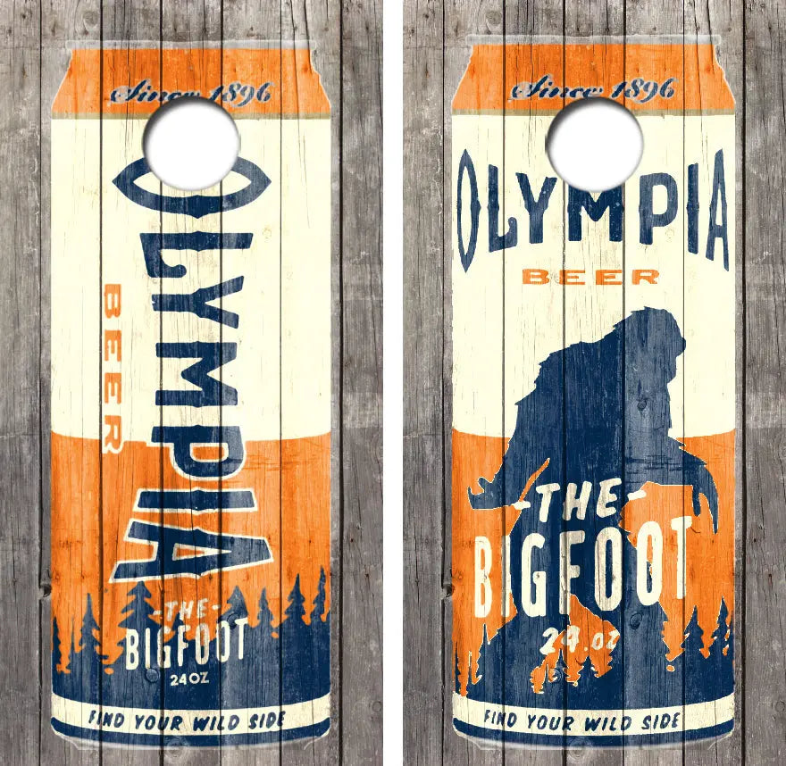 Olympia Bigfoot Beer Can Cornhole Wrap Decal with Free Laminate Included Ripper Graphics