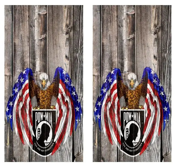POW MIA American Eagle Wood Cornhole Board Wraps FREE LAMINATE Ripper Graphics