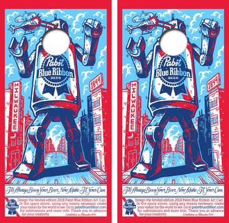 Pabst Blue Ribbon Angry Robot Cornhole Wrap Decal with Free Laminate Included Ripper Graphics
