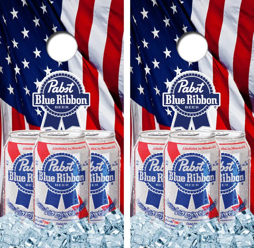 Pabst Blue Ribbon On Ice Cornhole Wrap Decal with Free Laminate Included Ripper Graphics