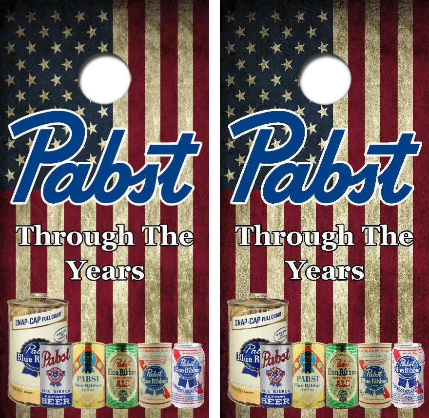 Pabst Through The Years American Flag Cornhole Wrap Decal with Free Laminate Included Ripper Graphics
