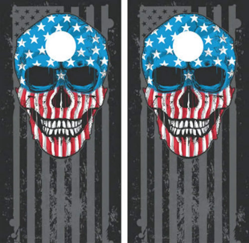 Patriotic American Flag Skull Cornhole Wraps & Cornhole Boards (2 Pack) R2025 KT Cornhole