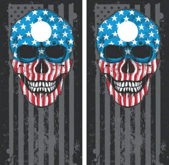 Patriotic American Flag Skull Cornhole Wraps & Cornhole Boards (2 Pack) R2025 KT Cornhole