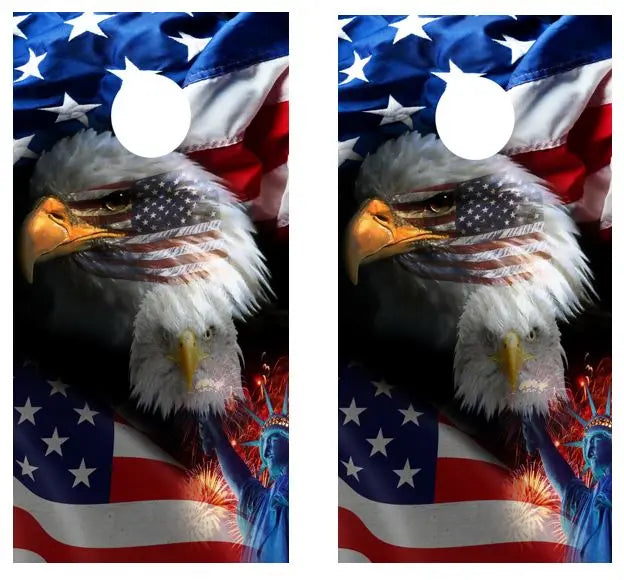 Patriotic Eagle Statue of Liberty Cornhole Wood Board Skin Wraps FREE LAMINATE Ripper Graphics