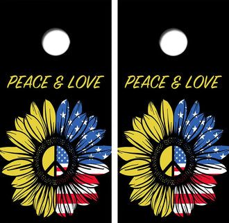 Peace & Love Sunflower Flag Cornhole Wrap Decal with Free Laminate Included Ripper Graphics