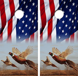 Pheasant American Flag Cornhole Wood Board Skin Wrap Ripper Graphics