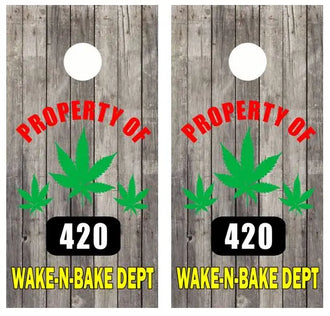 Property of 420 Barnwood Cornhole Wood Board Skin Wrap Ripper Graphics
