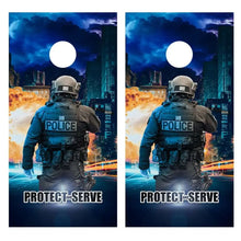 Load image into Gallery viewer, &quot;Protect and Serve Police Bold Cornhole Vinyl Wraps &amp; Cornhole Boards (2 Pack) FH1001 KT Cornhole &quot;
