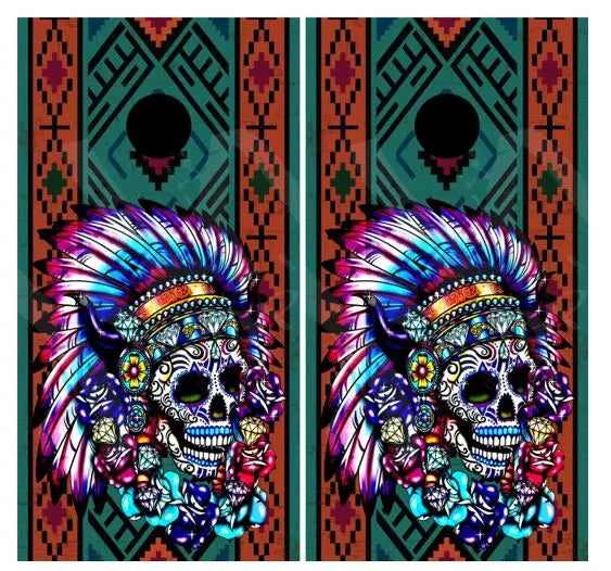 Psychedelic Indian Skull Cornhole Wood Board Skin Wraps FREE LAMINATE Ripper Graphics