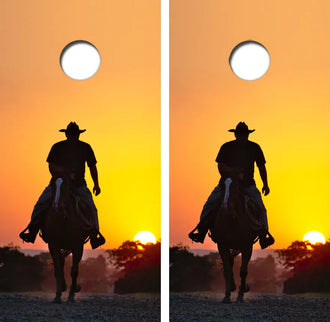 Rancher Or Cowboy At Sunset Cornhole Wrap Decal with Free Laminate Included Ripper Graphics