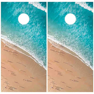 Realistic Beach Cornhole Game Boards Decals Wraps Cornhole Board Wraps and Decals Cornhole Skins Stickers Laminated Cornhole Wraps KT Cornhole