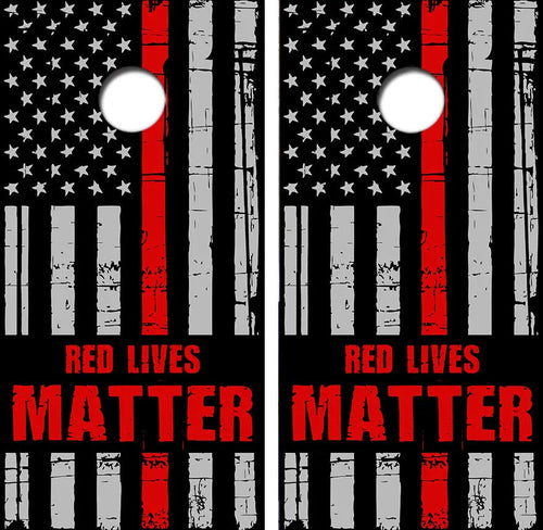 Red Lives Matter Flag Cornhole Wrap Decal with Free Laminate Included Ripper Graphics
