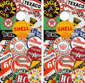 Retro Gas Company Signs Collage Cornhole Wrap Decal with Free Laminate Included Ripper Graphics
