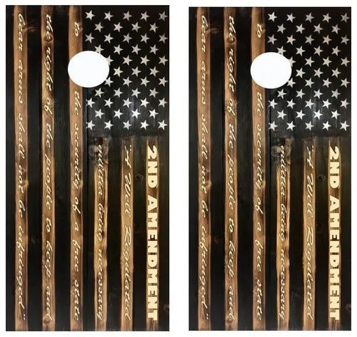 Rustic 2nd Amendment American Flag Cornhole Wood Board Skin Wrap Ripper Graphics