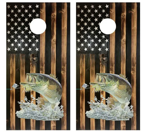 Rustic Flag Bass Fishing Cornhole Wood Board Skin Wrap Ripper Graphics