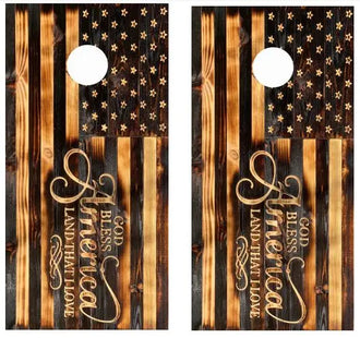 Rustic God Bless America American Flag Turkey Cornhole Wood Board Skin Wraps FREE LAMINATE Ripper Graphics
