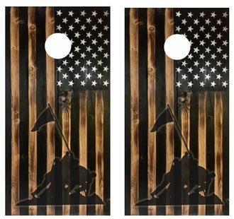 Rustic Iwo Jima American Flag Turkey Cornhole Wood Board Skin Wraps FREE LAMINATE Ripper Graphics