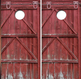 Rustic Red Barnwood Doors Cornhole Wrap Decal with Free Laminate Included Ripper Graphics