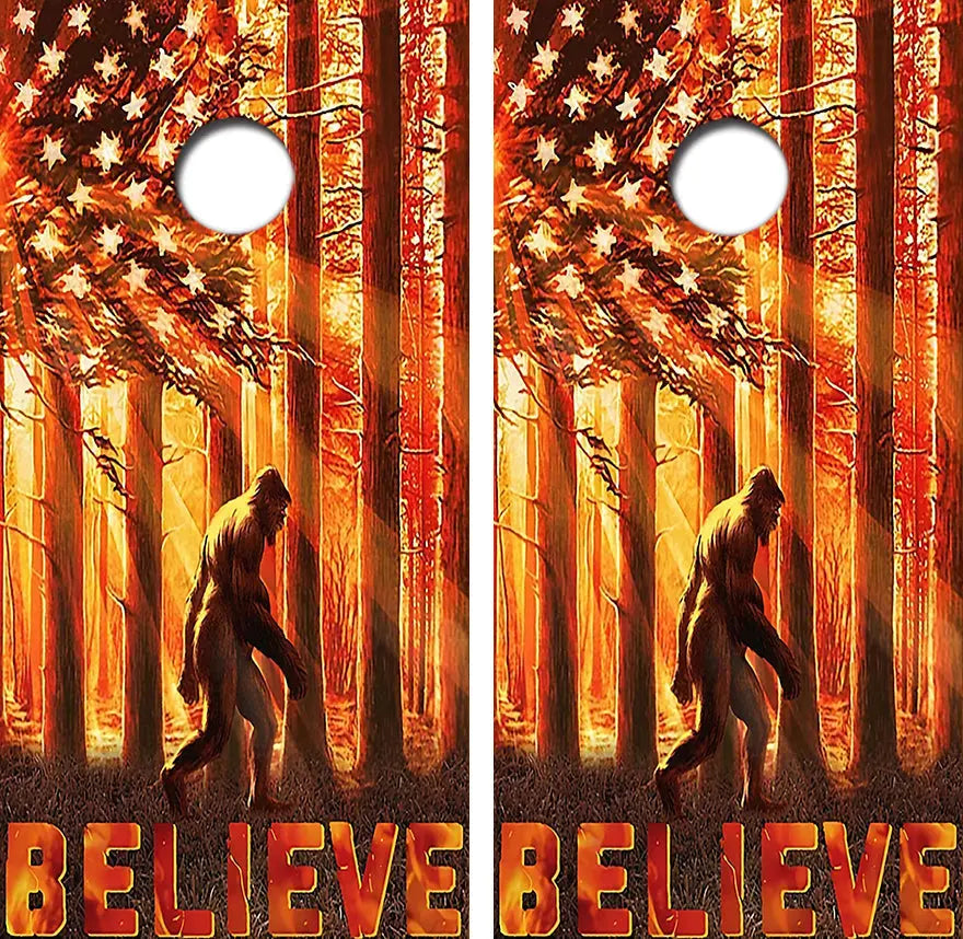 Sasquatch Believe American Flag Cornhole Wrap Decal with Free Laminate Included Ripper Graphics