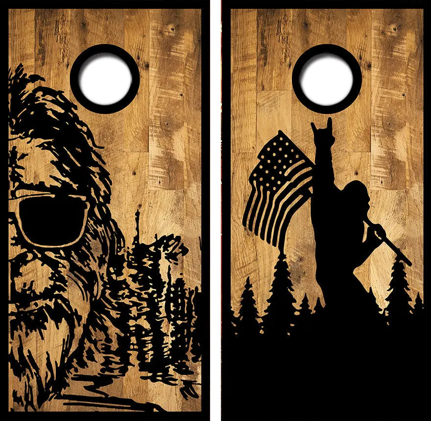 Sasquatch Big Foot American Flag Cornhole Wrap Decal with Free Laminate Included Ripper Graphics