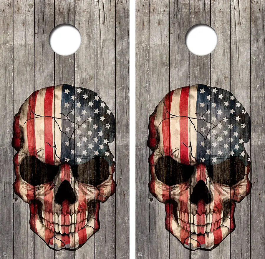 Skull American Flag Cornhole Wood Board Skin Wrap Ripper Graphics