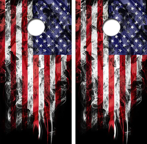 Smokey American Flag Cornhole Wrap Decal with Free Laminate Included Ripper Graphics