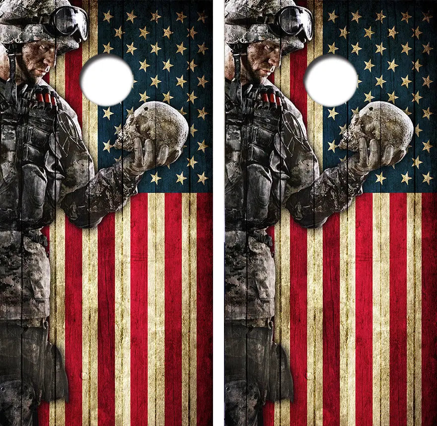 Soldier Skull American Flag Cornhole Wrap Decal with Free Laminate Included Ripper Graphics