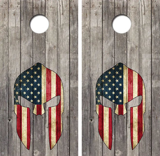 Spartan American Flag Helmet Cornhole Wood Board Skin Wrap Ripper Graphics