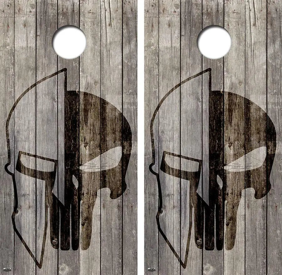 Spartan Skull Combo Cornhole Wood Board Skin Wrap Ripper Graphics