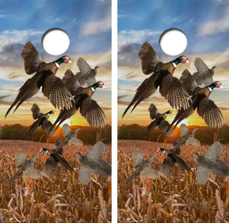Spooked Pheasants Flying Cornhole Wrap Decal with Free Laminate Included Ripper Graphics