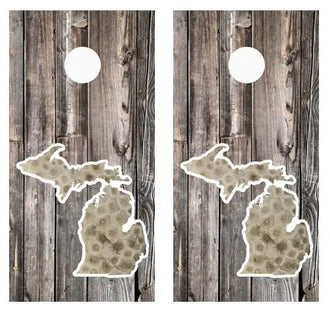 State Of Michigan Petosky Stone Barnwood Cornhole Wood Board Skin Wrap Ripper Graphics