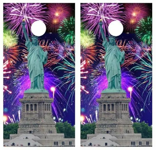 Statue Of Liberty Fireworks Cornhole Wood Board Skin Wrap Ripper Graphics
