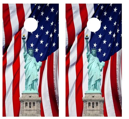 Statue of Liberty American Flag Cornhole Board Wraps FREE LAMINATE Ripper Graphics