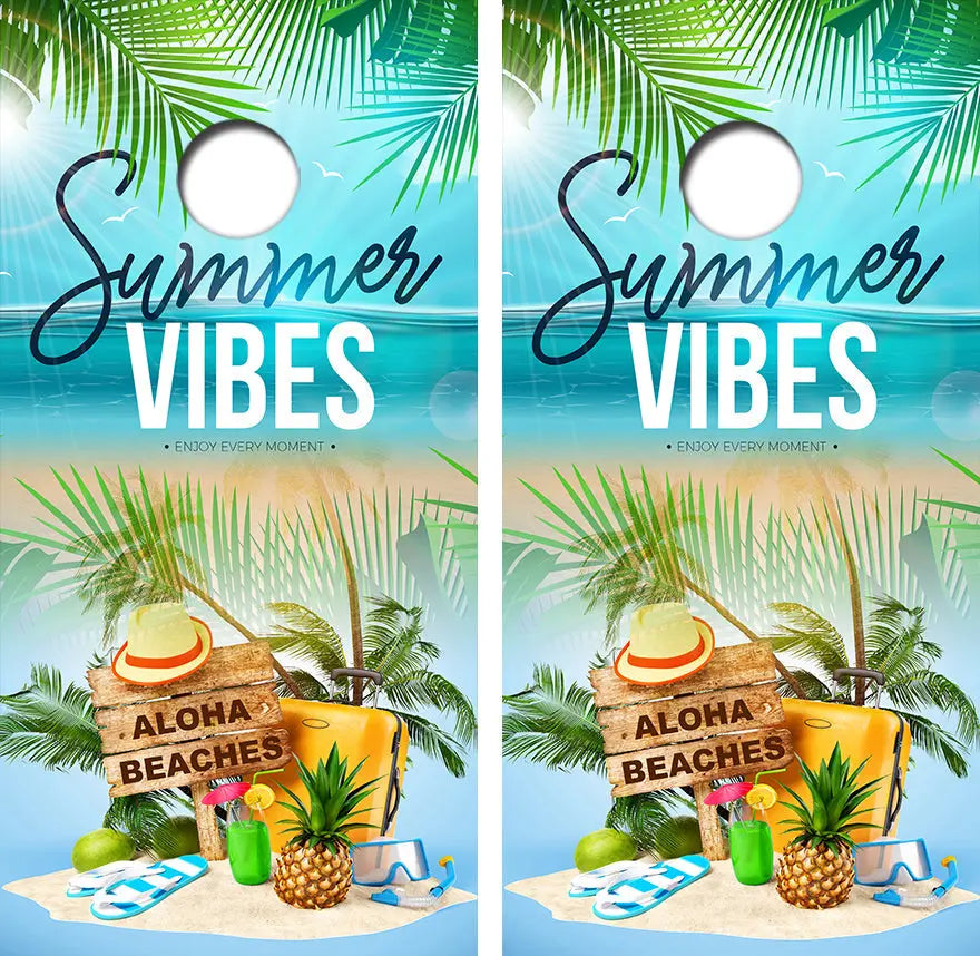 Summer Vibes Cornhole Wrap Decal with Free Laminate Included Ripper Graphics