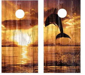 Sunset Leaping Dolphin Barnwood Cornhole Wood Board Skin Wr Ripper Graphics
