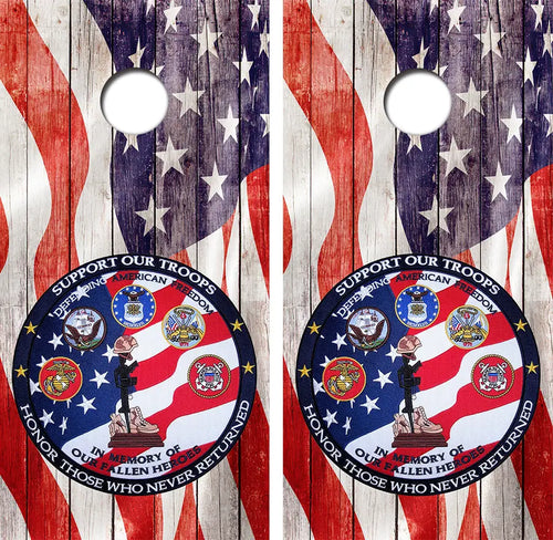 Support Your Troops Cornhole Wood Board Skin Wraps FREE LAMINATE Ripper Graphics