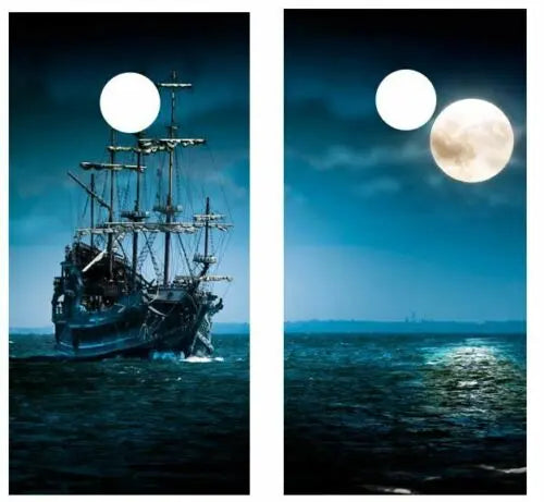 Tall Ship Full Moon Cornhole Wood Board Skin Wrap Ripper Graphics