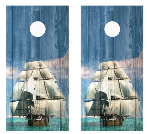 Tall Ship Full Sails Barnwood Cornhole Wood Board Skin Wrap Ripper Graphics
