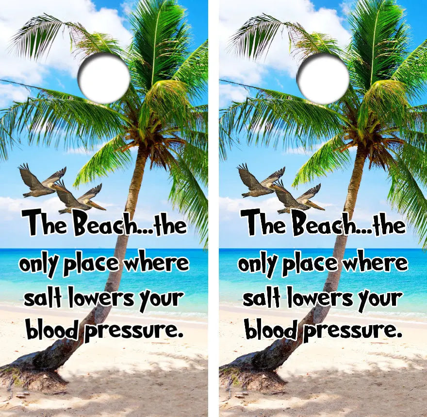 The Beach Lowers Blood Pressure Cornhole Wrap Decal with Free Laminate Included Ripper Graphics