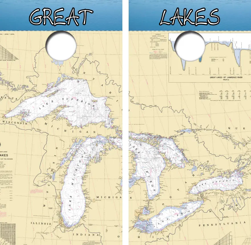 The Great Lakes NOAA Map Cornhole Wrap Decal with Free Laminate Included Ripper Graphics