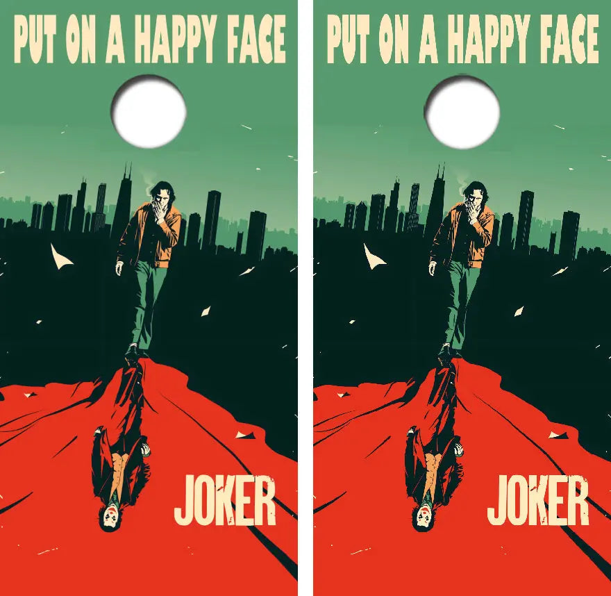 The Joker Put On A Happy Face Cornhole Wrap Decal with Free Laminate Included Ripper Graphics