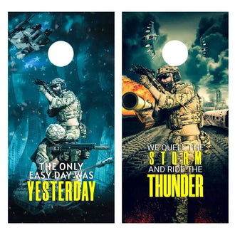 The Only Easy Day Was Yesterday Cornhole Vinyl Wraps & Cornhole Boards (2 Pack) FH1004-02 KT Cornhole