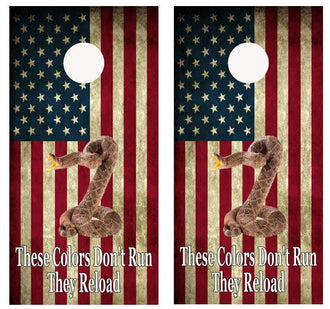 These Colors Don't Run They Reload Cornhole Wrap Decal with Free Laminate Included Ripper Graphics