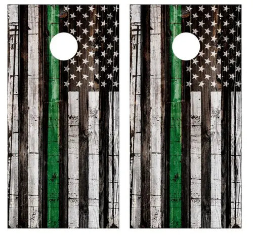 Thin Green Line Flag Cornhole Wood Board Skin Wrap Ripper Graphics