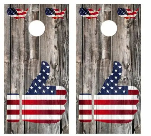 Thumbs Up To Patriotism Barnwood Cornhole Wood Board Skin Wrap Ripper Graphics